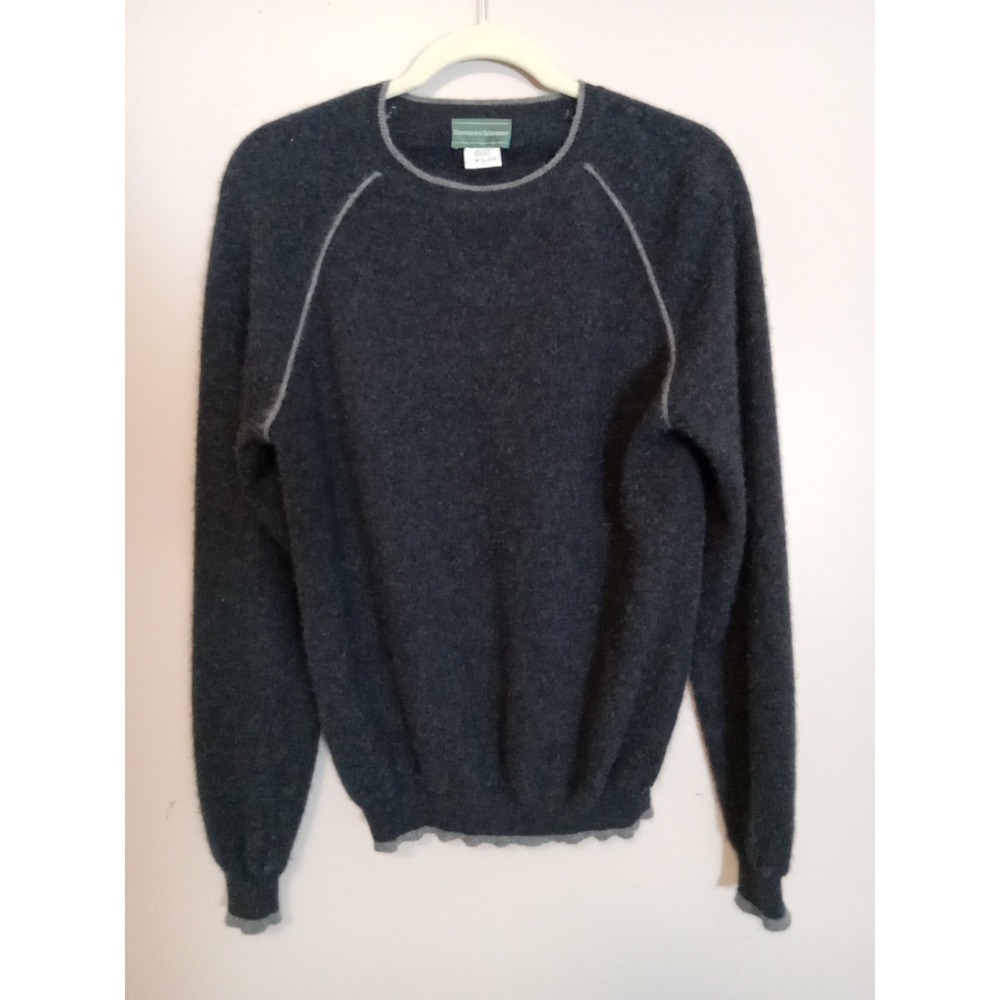 Hammacher Schlemmer Grey Contrast Trim Cashmere Washable Soft Sweater Size M